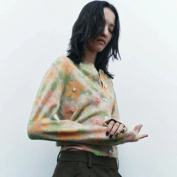 ZARA FLORAL BEADED CARDIGAN - Picture 6 of 12